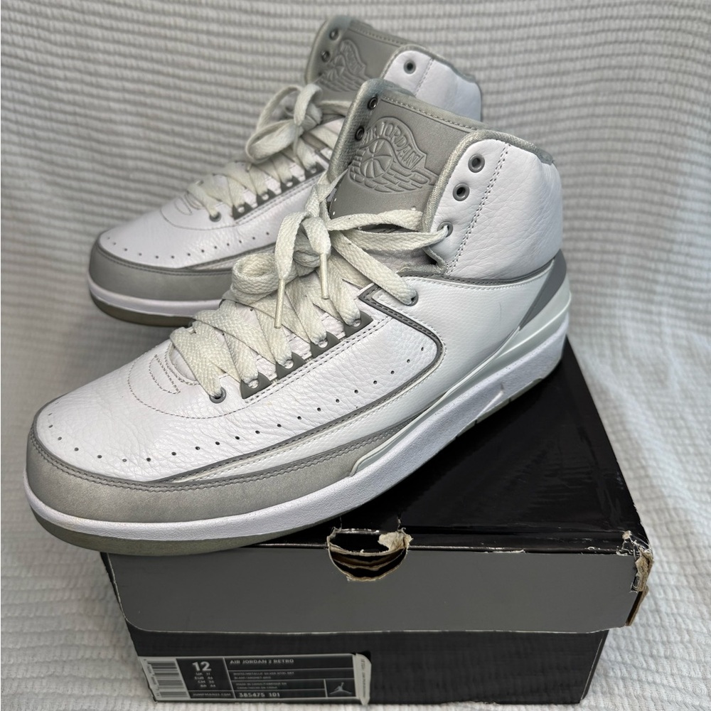 Air Jordan 2 Retro 25th Anniversary / White/Metallic Silver /385475 101 /Mens 12